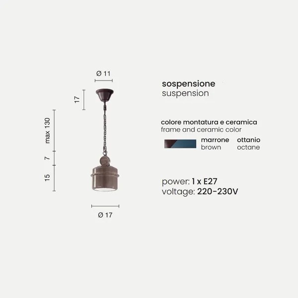 Lampada a sospensione OIL in ceramica smaltata OTTANIO