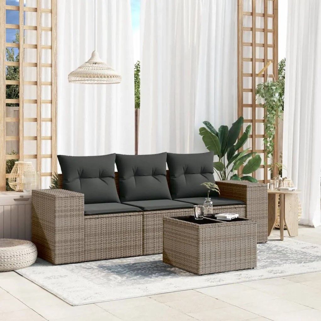 Set divani da giardino 4 pz con cuscini in polyrattan grigio