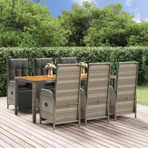 Set da Pranzo da Giardino 7 pz con Cuscini in Polyrattan Grigio