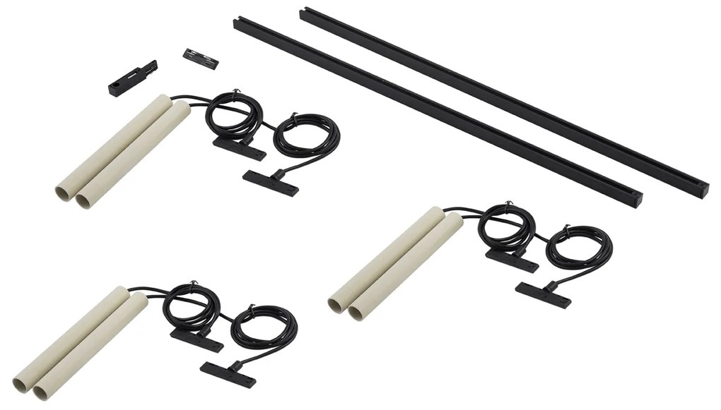 Sistema di illuminazione su binario moderno con 6 luci a sospensione beige e nere monofase - Slimline Keno