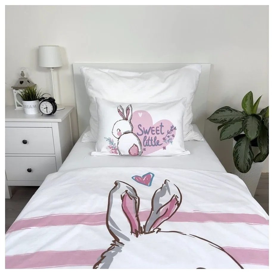 Set copripiumino e federa da bambini bianco/rosa in cotone per culla 100x135 cm Bunny "Sweet" – Jerry Fabrics