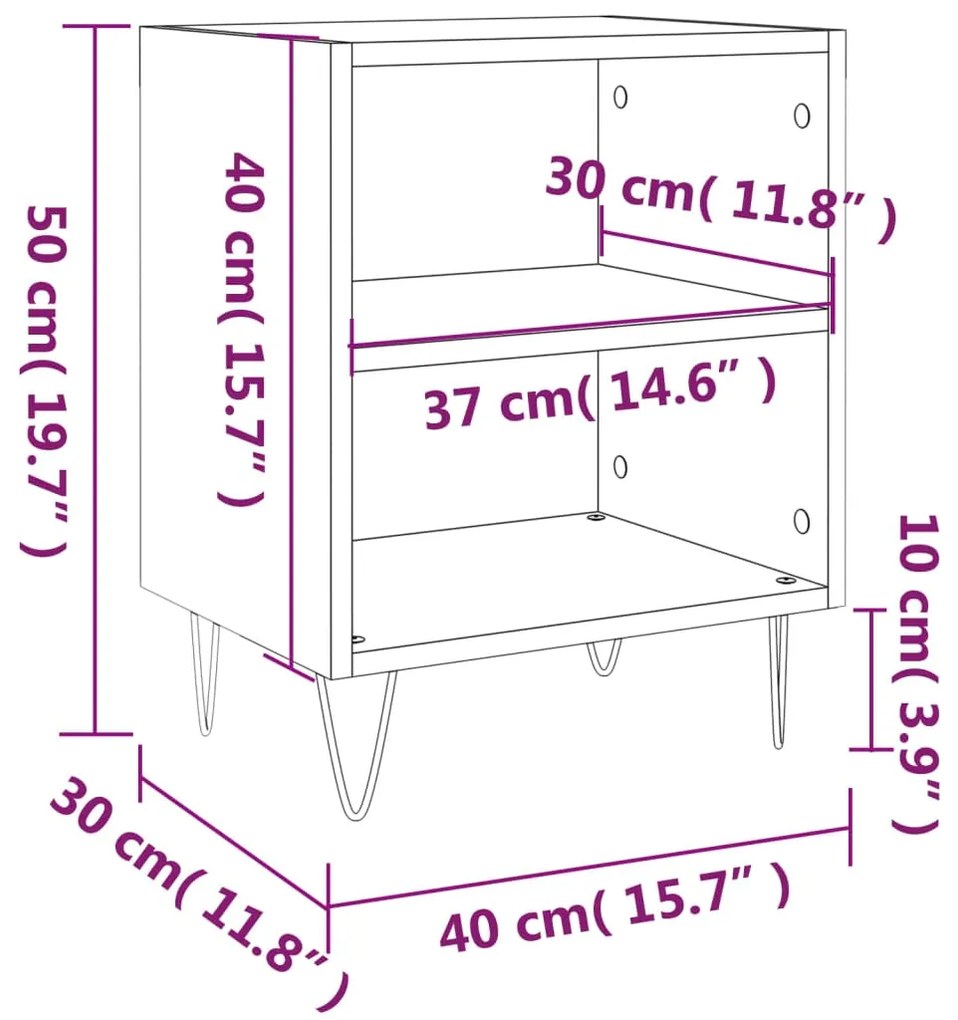 Comodini 2 pz Bianco Lucido 40x30x50 cm in Legno Multistrato