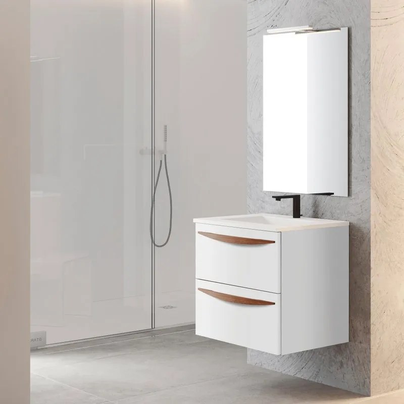 Mobile da bagno sotto lavabo Arco bianco ada laccato opaco L 60 x H 55 x P 45 cm 2 cassetti, lavabo posizionabile centralmente non incluso