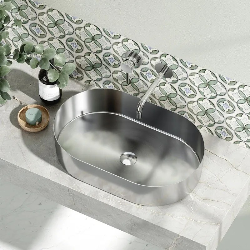 Lavabo appoggio in acciaio finitura spazzolata | KJ5500CR - KAMALU