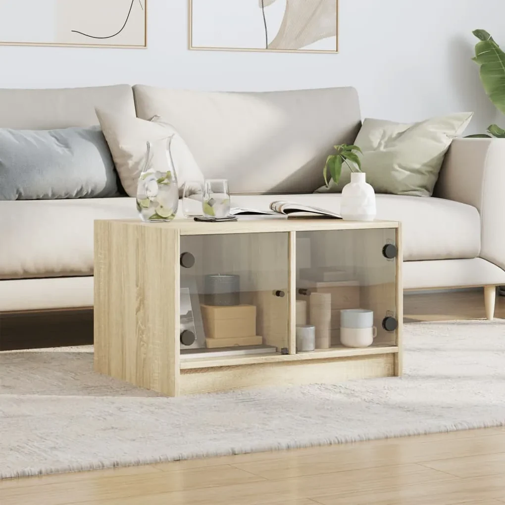 Tavolino da salotto con ante in vetro rovere sonoma 68x50x42 cm