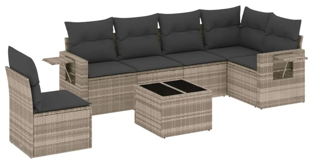 Set divani da giardino 7pz con cuscini grigio chiaro polyrattan