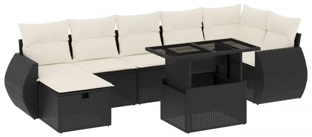 Set divani da giardino con cuscini 8 pz nero in polyrattan