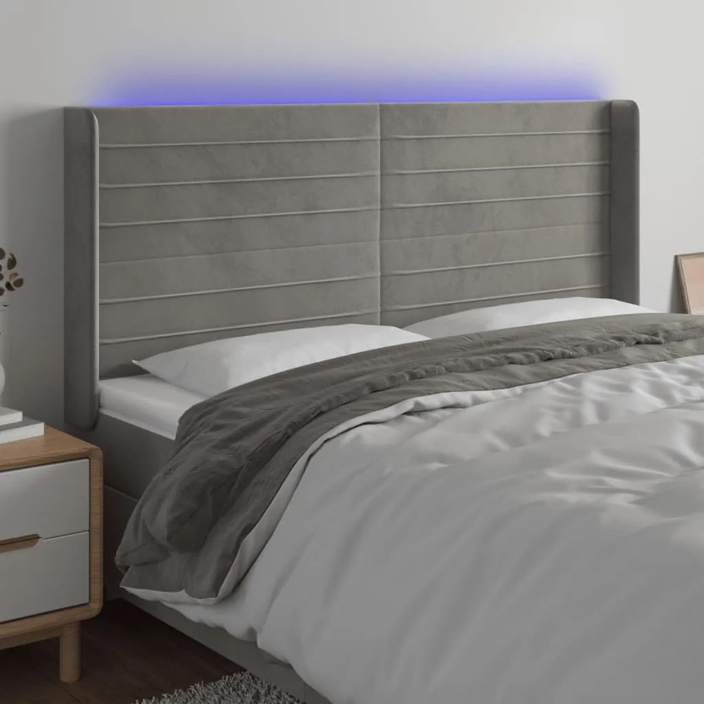 Testiera A Led Grigio Chiaro 163x16x118/128 Cm İn Velluto /