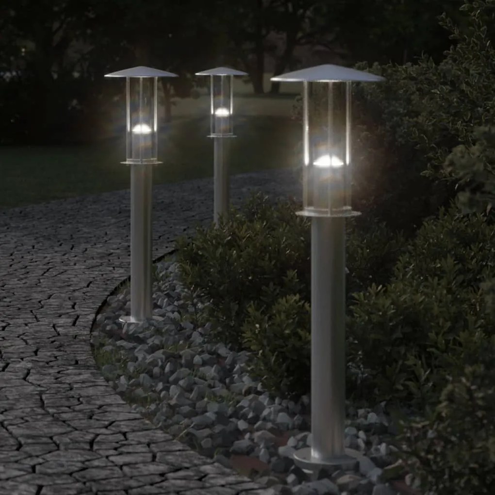 Lampada Da Terra Per Esterni Argento 60 Cm İn Acciaio Inox /