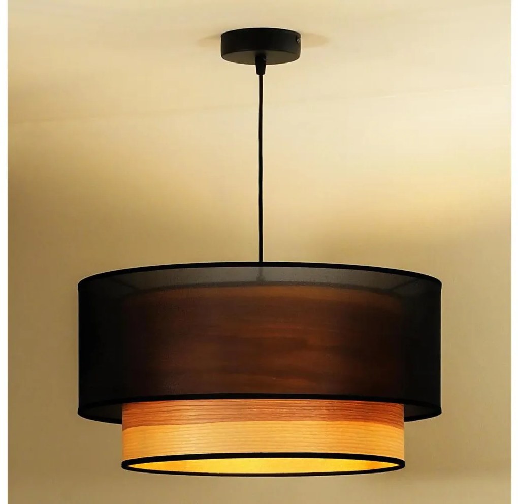 Duolla - Lampadario a sospensione con filo WOOD BOHO 1xE27/15W/230V diametro 45 cm nero/beige