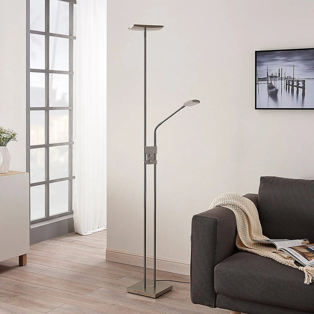 Lampada da terra con luce lettura Jonne Lindby, dimmerabile, Alluminio / Grigio / Zincato, Soggiorno / Sala da pranzo, Metallo, Moderno, Lampada LED da terra