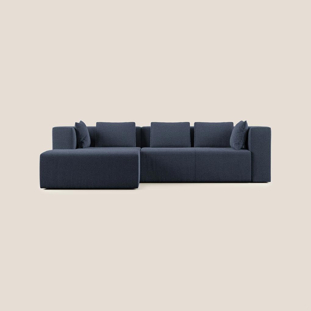 Nettuno divano angolare componibile in morbido tessuto bouclè T07 blu sinistro