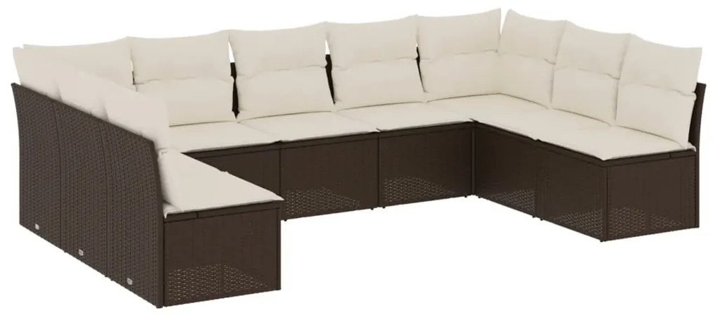 Set divani da giardino 9pz con cuscini marrone in polyrattan