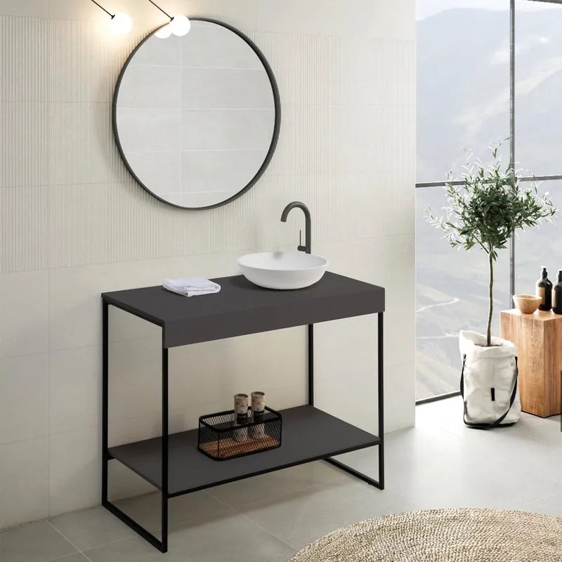 Mobile da bagno sotto lavabo Alec nero L 100 x H 65 x P 48.5 cm, lavabo non incluso