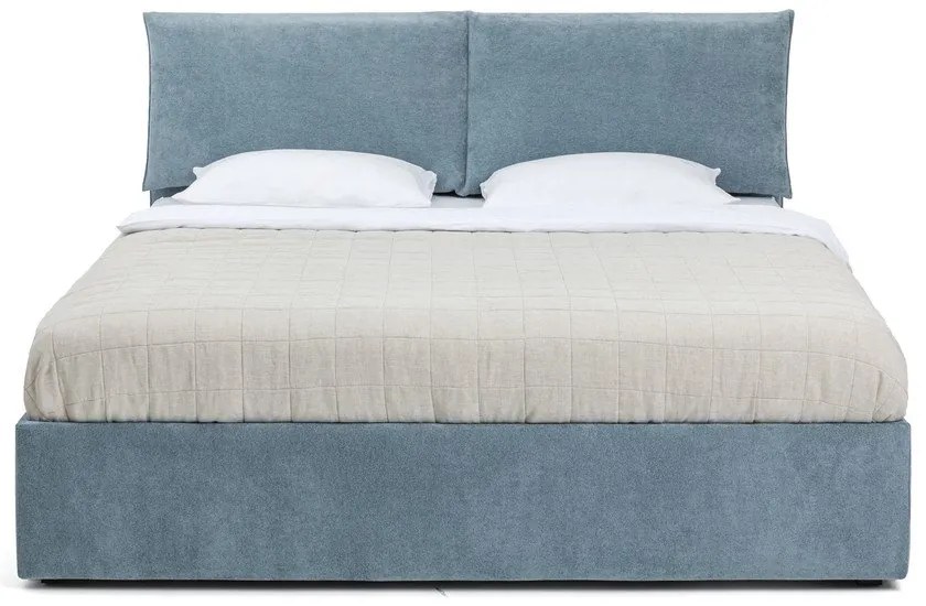 Letto matrimoniale imbottito blu con contenitore e rete inclusi 180x200 cm Thessa Pillow – Bonami Selection