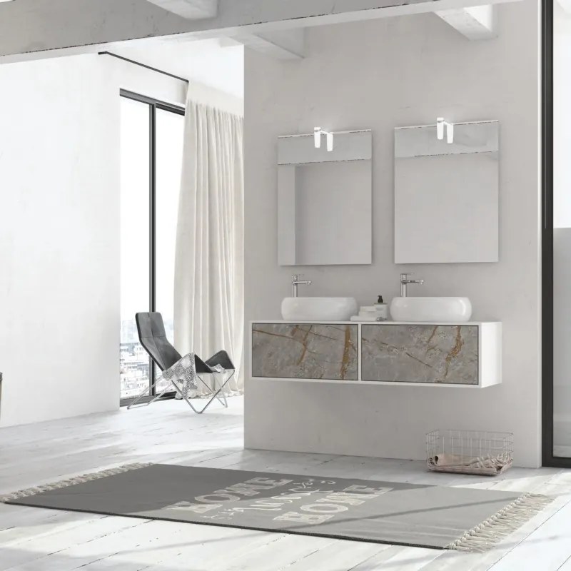 Kamalu - Mobile bagno 135cm bicolore con 2 cassetti scorrevoli SPR-135C