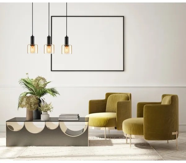ITALUX PND-65342-3-BK+AMB - Lampadario a sospensione con filo SANTIA 3xE27/40W/230V