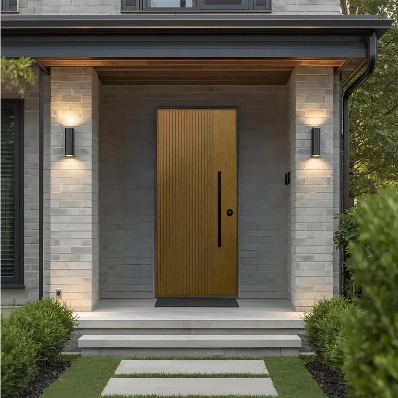Porta blindata YALE Shield L 80 x H 210 cm in compensato noce tanganika/noce, apertura spingere a sinistra, falso telaio incluso