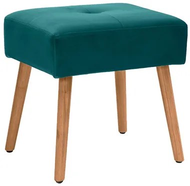 Sgabello basso in tessuto velluto blu petrolio e legno massello chiaro H46 cm GUESTA