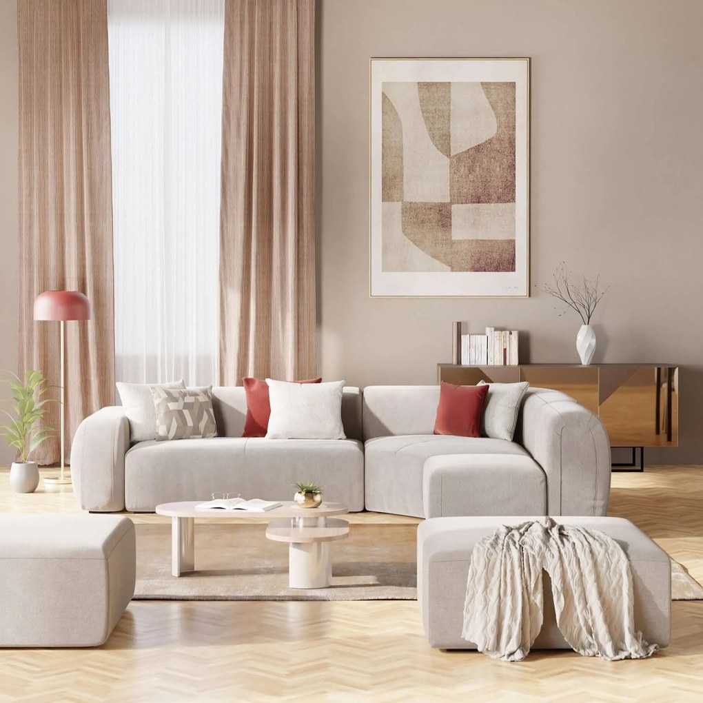 BonBon divano angolare componibile e modulare - tessuto smacchiabile T23 panna