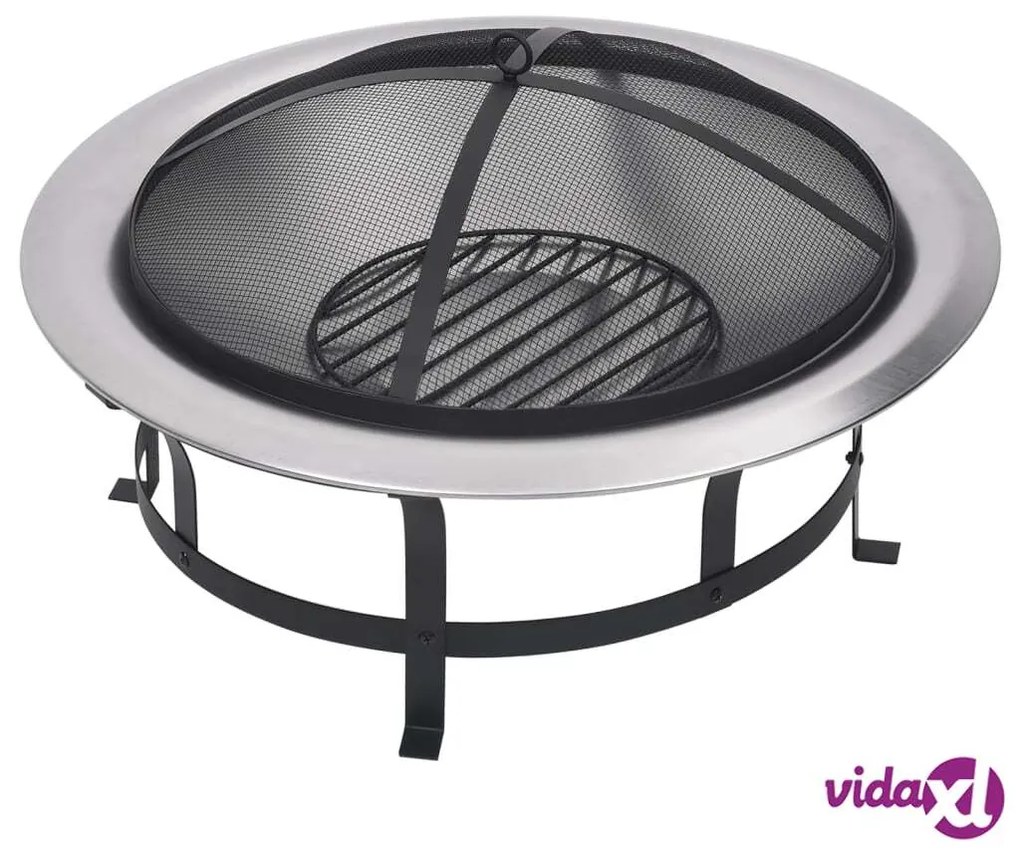 vidaXL Braciere da Giardino con Griglia in Acciaio Inox 76 cm