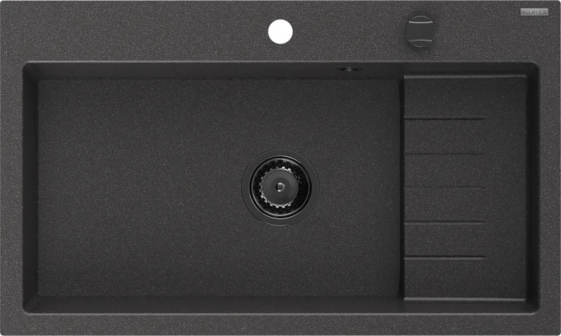 Mexen Omar lavello in granito 1-vasca 800 x 480 mm, nero punteggiato, sifone nero - 6520801005-76-B