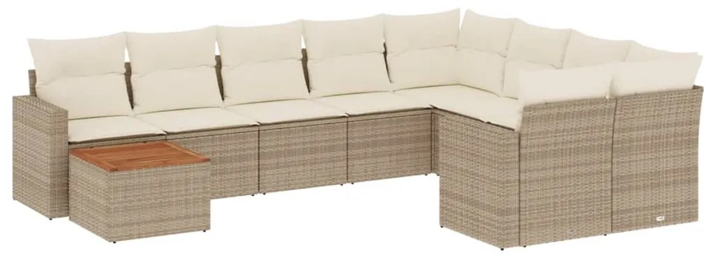 Set divano da giardino 10 pz con cuscini beige in polyrattan