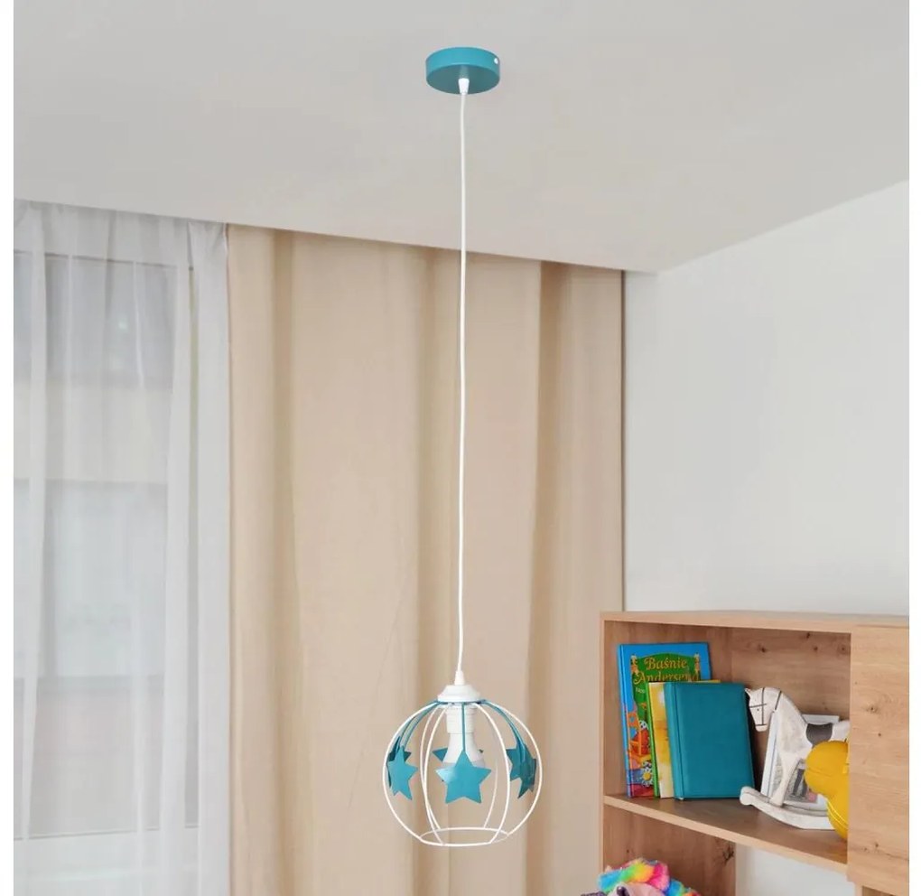 Lampadario a sospensione per bambini STARS 1xE27/15W/230V turchese/bianco