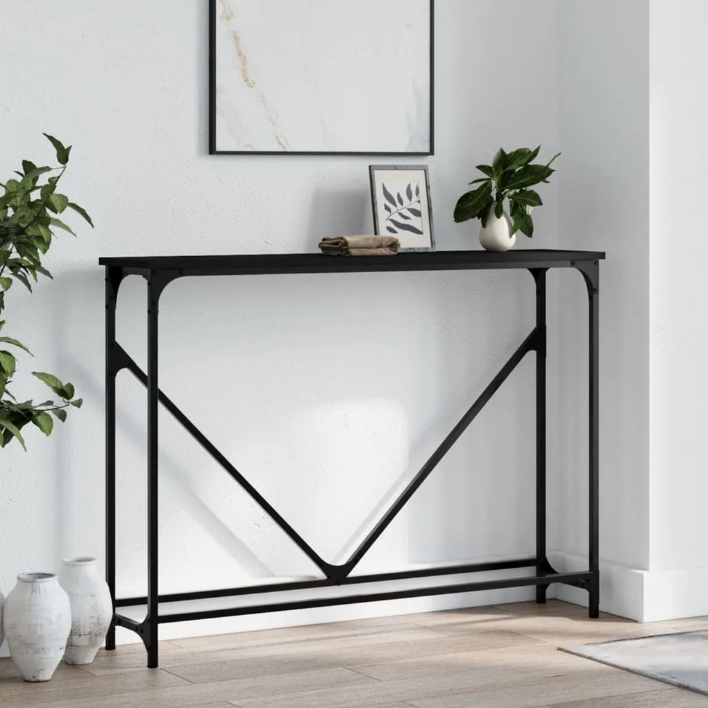 Tavolino Consolle Nero 102x22,5x75 Cm İn Legno Multistrato /