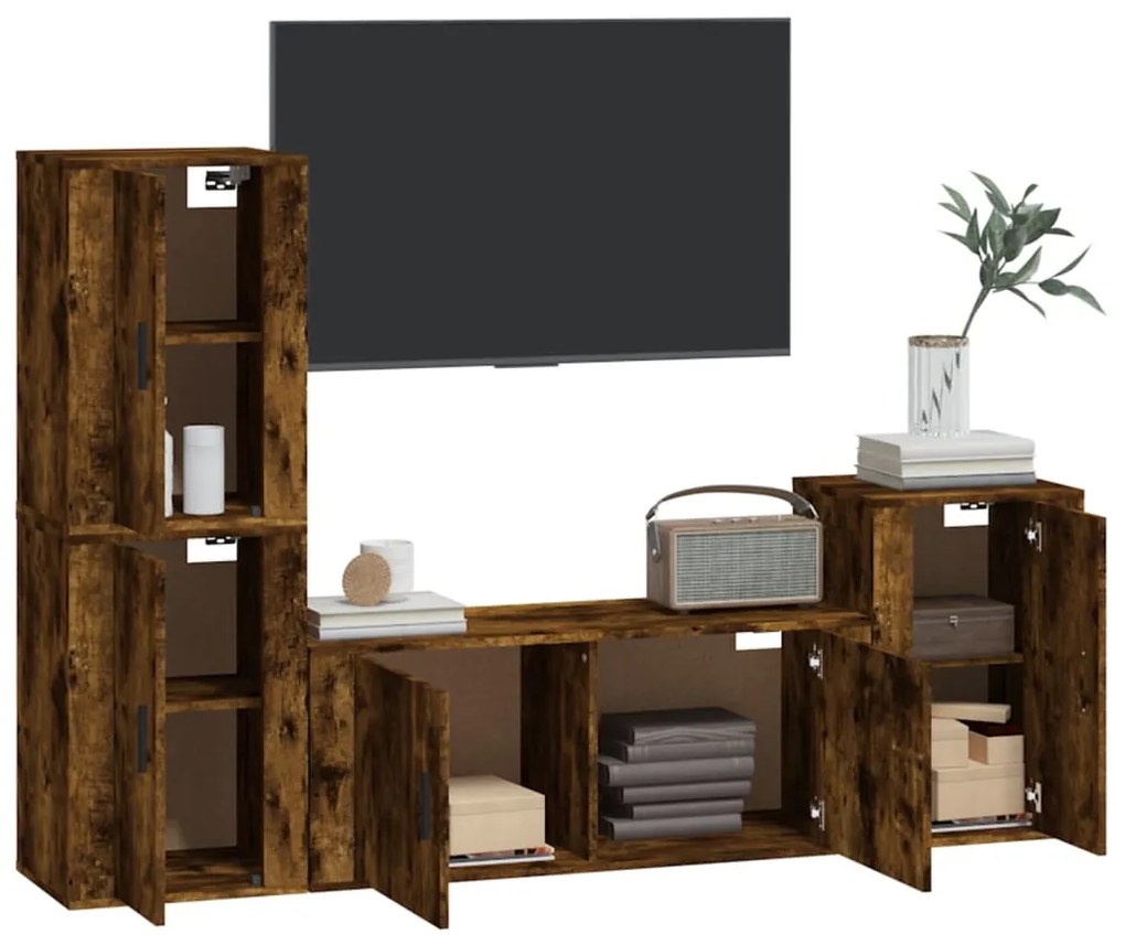 Set di Mobili Porta TV 4 pz Rovere Fumo in Legno Multistrato