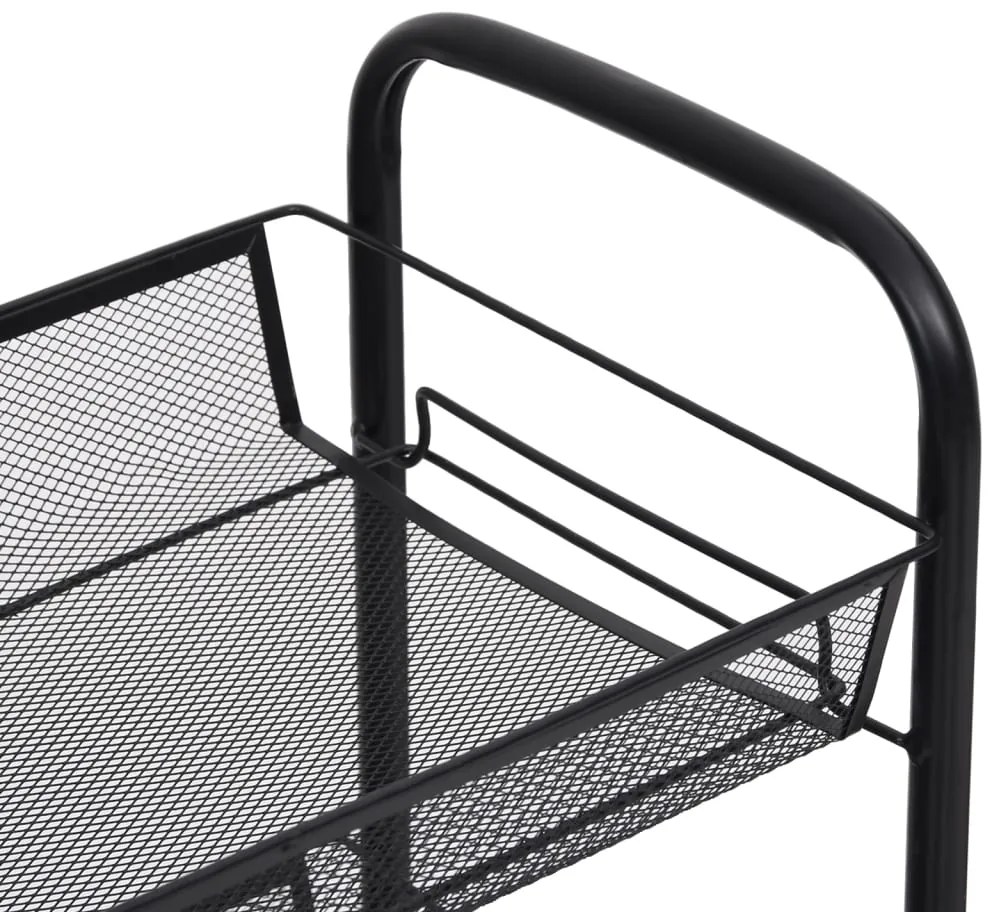 Carrello da cucina con 3 ripiani nero 46x26x64 cm in ferro