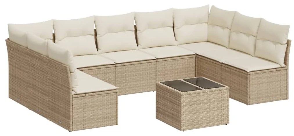 Set divano da giardino 10 pz con cuscini beige in polyrattan