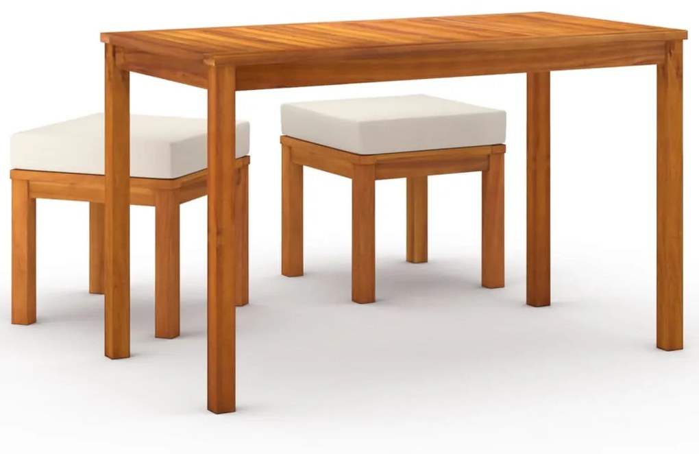 Set da pranzo da giardino 3pz con cuscini legno massello acacia