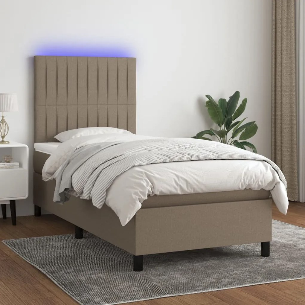 Letto A Molle Con Materasso E Led Tortora 100x200cm İn Tessuto /