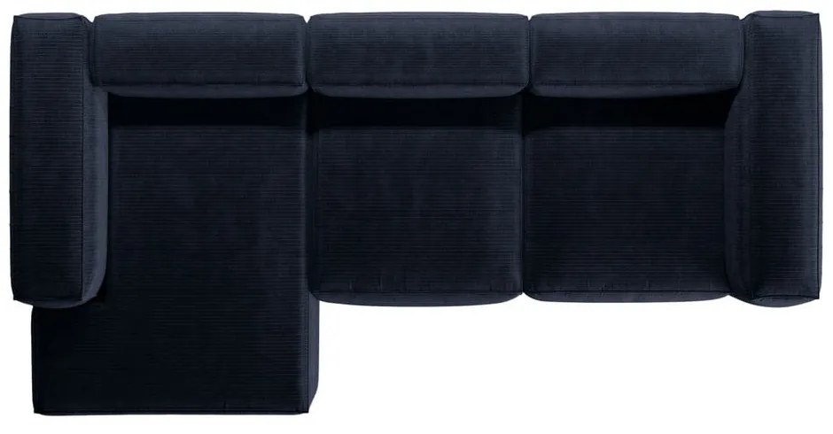 Divano angolare blu scuro (con penisola a sinistra/con chaise lounge) con rivestimento in velluto a coste Bergamo – Cosmopolitan Design