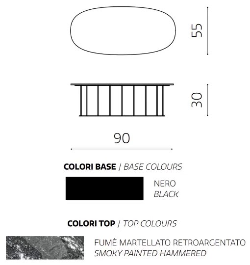 Tavolino D90 cm con base in metallo Nero e piano in vetro martellato Fumč MUTE