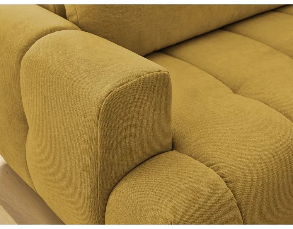 Divano angolare color senape allungabile e con contenitore (penisola a destra/a L) con rivestimento in ciniglia Fuji – Bobochic Paris