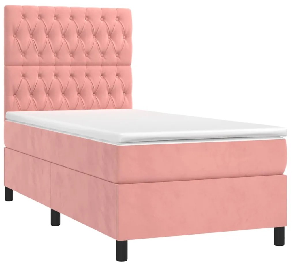 Letto a molle con materasso e led rosa 100x200 cm in velluto