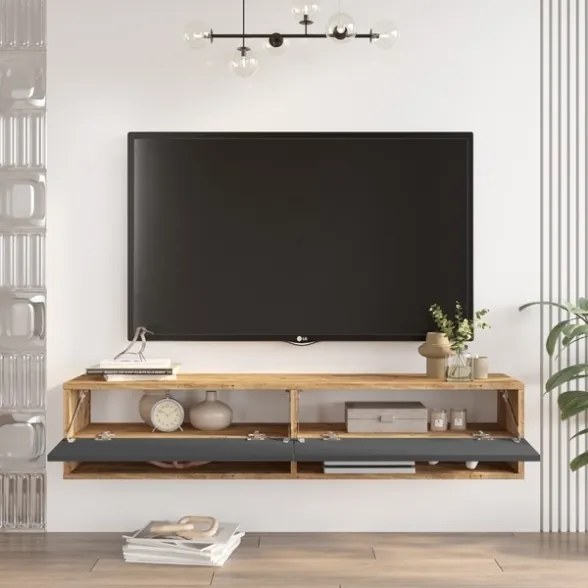 Mobile Tv Sospeso 140x32x30 Effetto Legno Rovere E Antracite Evolution