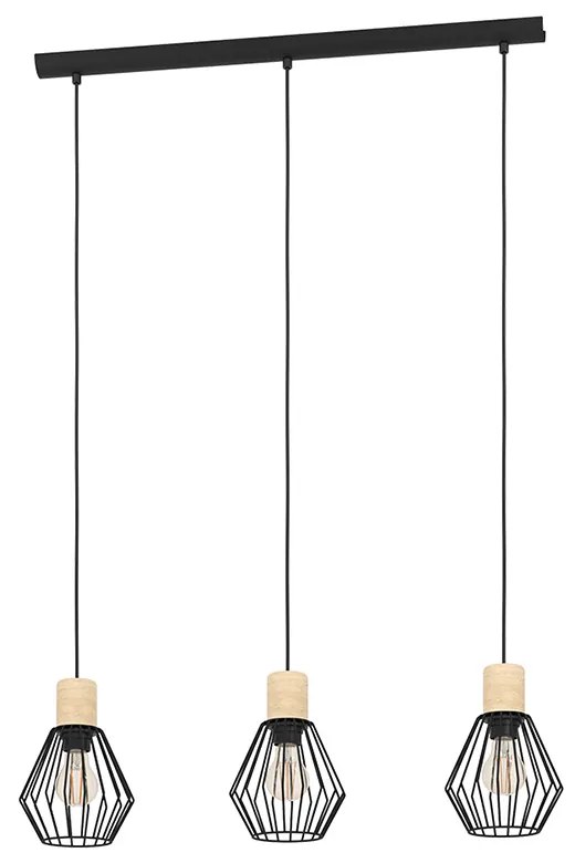 Lampadario Industrial Palmorla 3 Luci Metallo Nero E Marrone