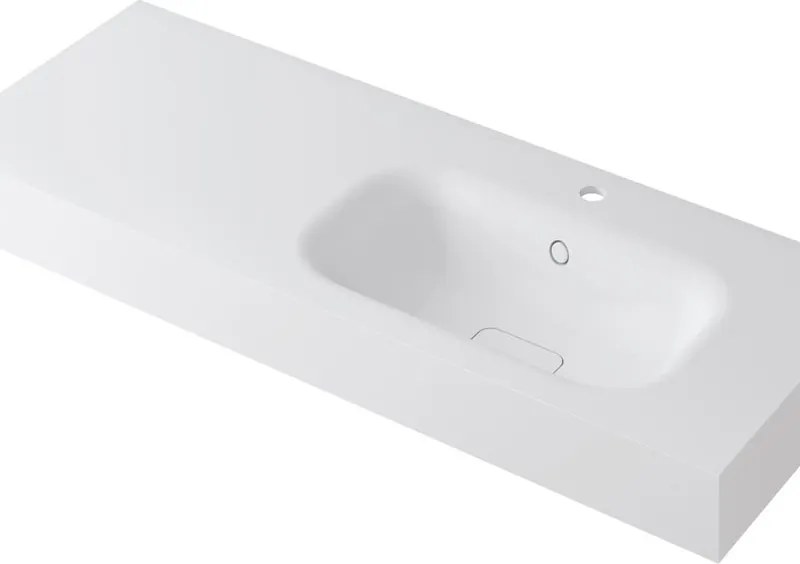 Lavabo a incasso rettangolare vasca a destra L 120.5 x H 15 x P 46 cm in resina bianco lucido