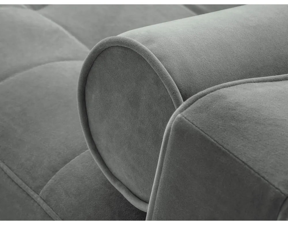 Divano letto angolare in velluto grigio chiaro, angolo destro Santo - Milo Casa