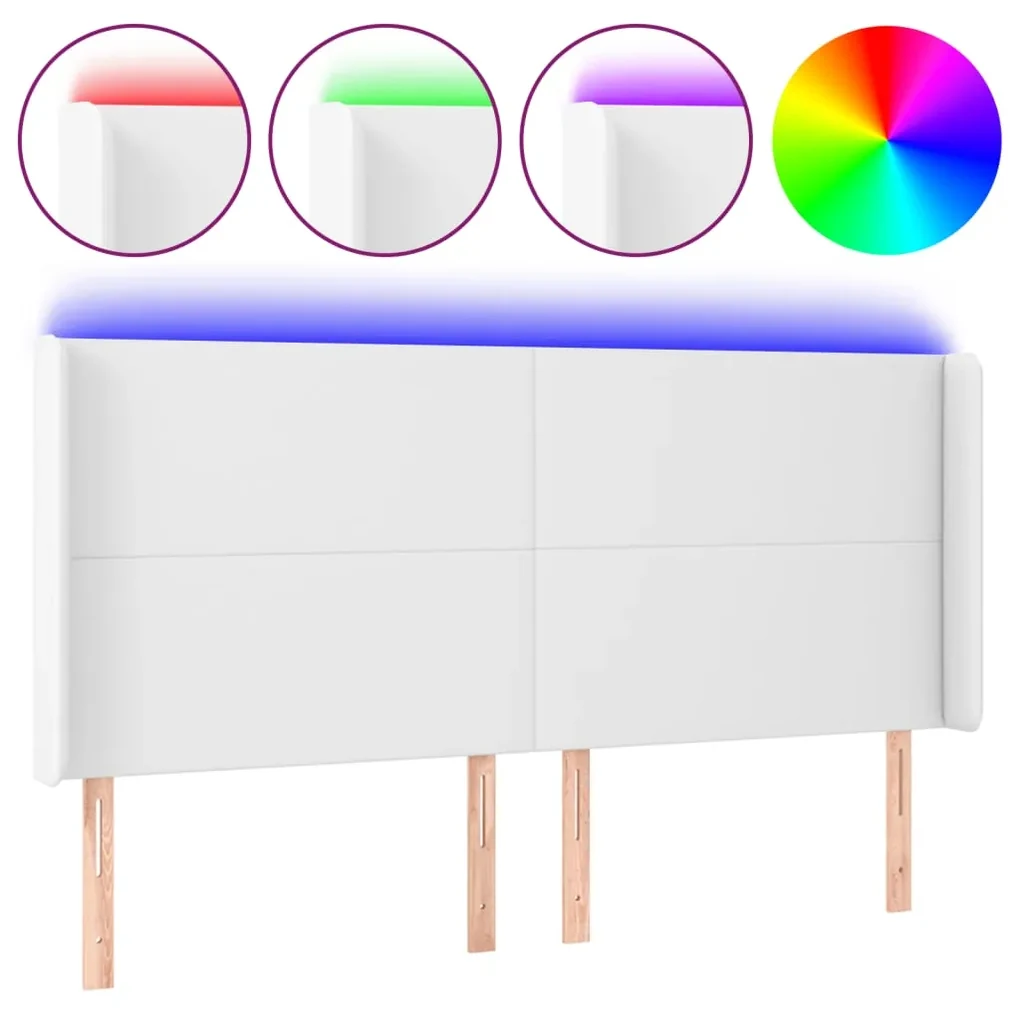 Testiera a led bianco 163x16x118/128 cm in similpelle