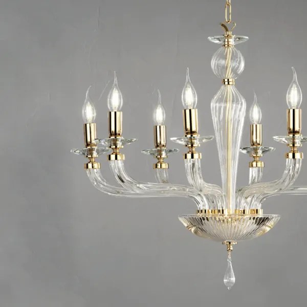 Lampadario a sospensione D82 cm VILLA a 8 luci in vetro lavorato a mano ORO