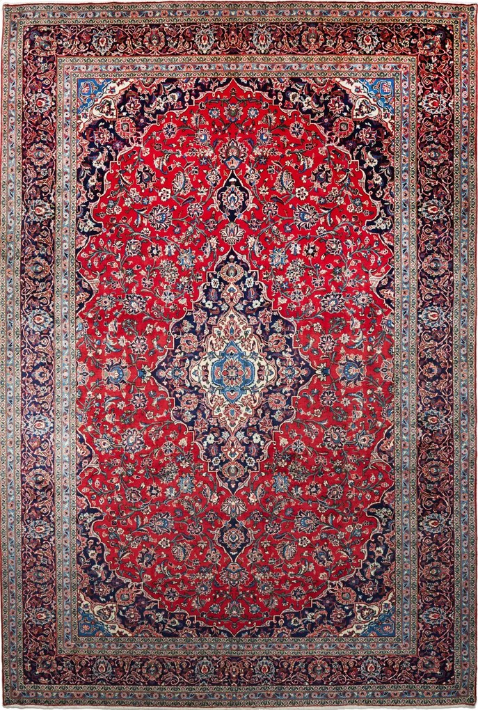 Kashan Tappeto 260 x 390 Rosso (Iran) Annodato A Mano