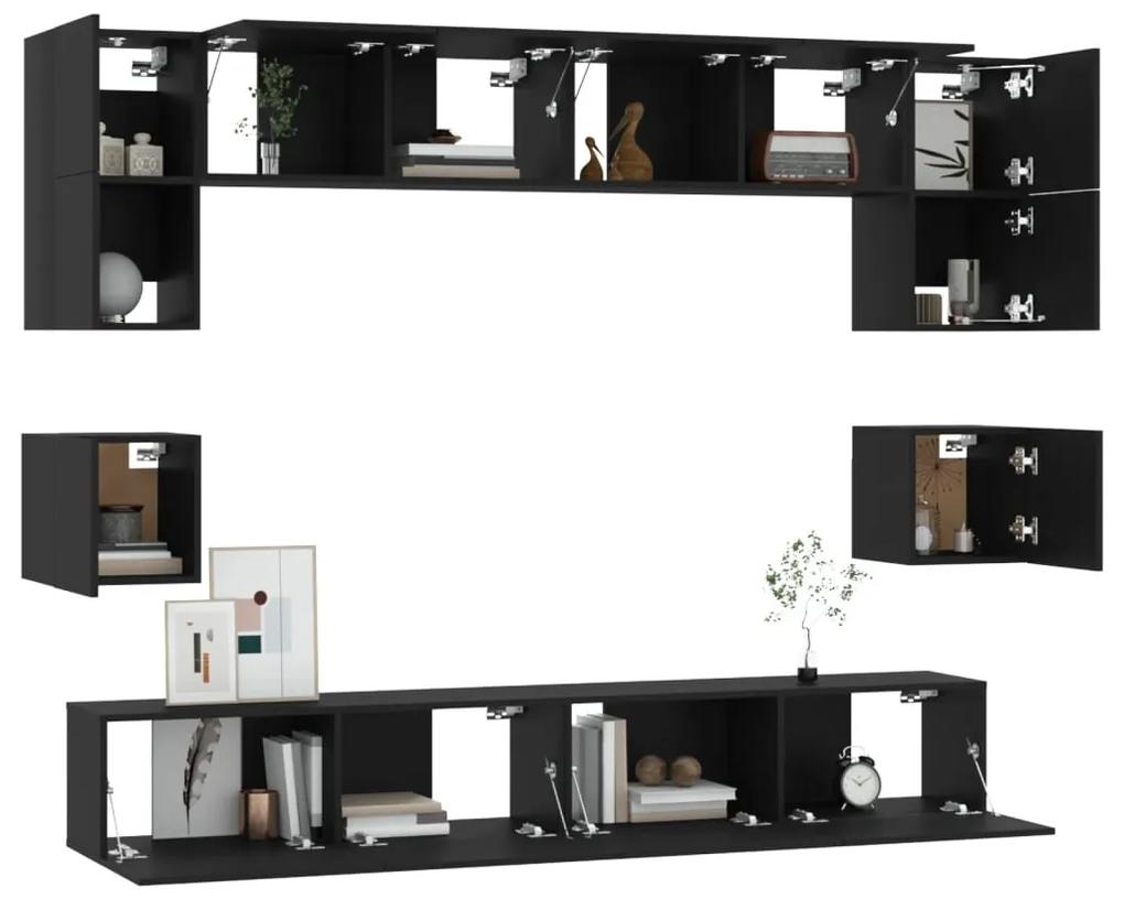 Set mobili porta tv 8pz nero in legno multistrato
