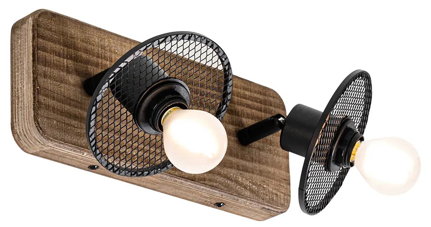 Faretto da soffitto industriale nero con legno 2 luci - Jasmine