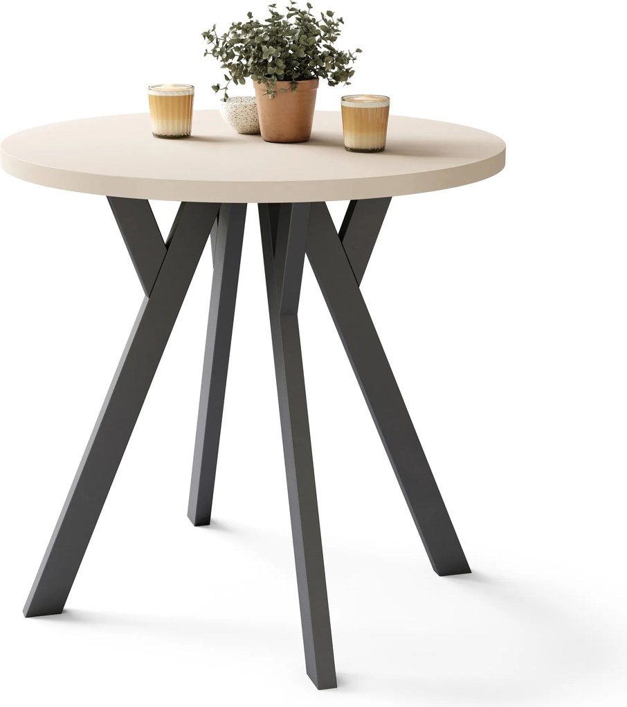 ALMO 80 Beige (Champagne)/gambe nere - TAVOLO ROTONDO CON GAMBE A Y LOFT/INDUSTRIALE PER CUCINA SOGGIORNO O SALA DA PRANZO