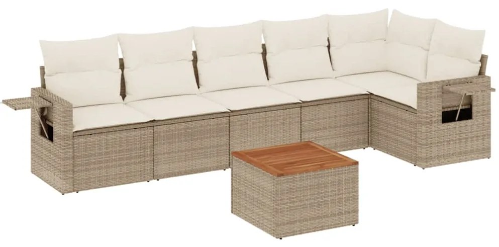 Set divani da giardino 7 pz con cuscini beige in polyrattan
