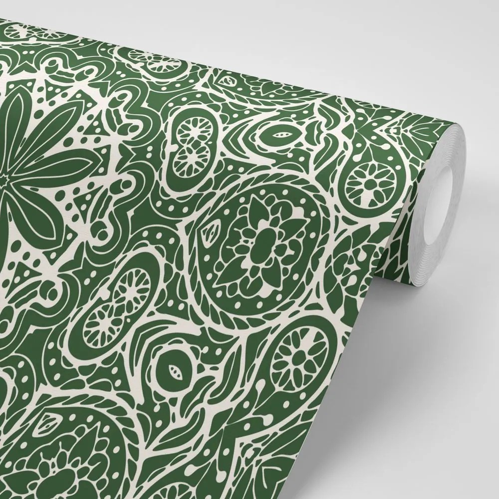 Carta da parati – Mandala bianca su sfondo verde